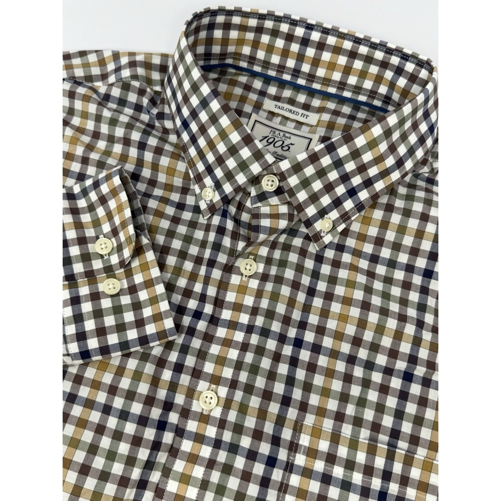 Jos A Bank 1905 Dress Shirt Mens Sz XL Blue Pink Plaid Tailored Fit Button Up B8